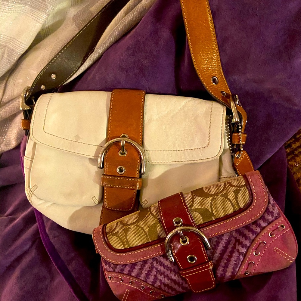 Coach Couple- White purse and purple clutch/wallet